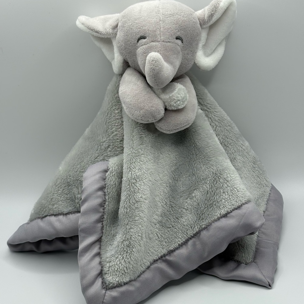 Carter’s Gray Elephant Plush Security Blanket Lovey Grey satin trim 14"